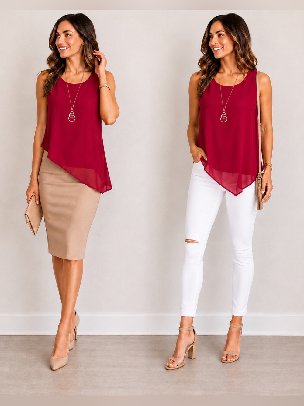 Ricki’s Red Women’s Asymmetrical Chiffon Overlay Sleeveless Blouse Summer Top XS